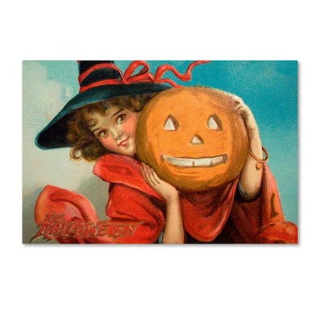 Trademark Fine Art Vintage Apple Collection 'Halloween Girl Blue Sky Pumpkin' Canvas Art, 12x19 ALI6317-C1219GG